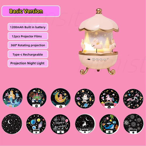 Enchanting Kids Night Light Projector with 21 Films & Bluetooth Music Player - Rechargeable Star Projector for Magical Bedroom Decor and Perfect Birthday Gift