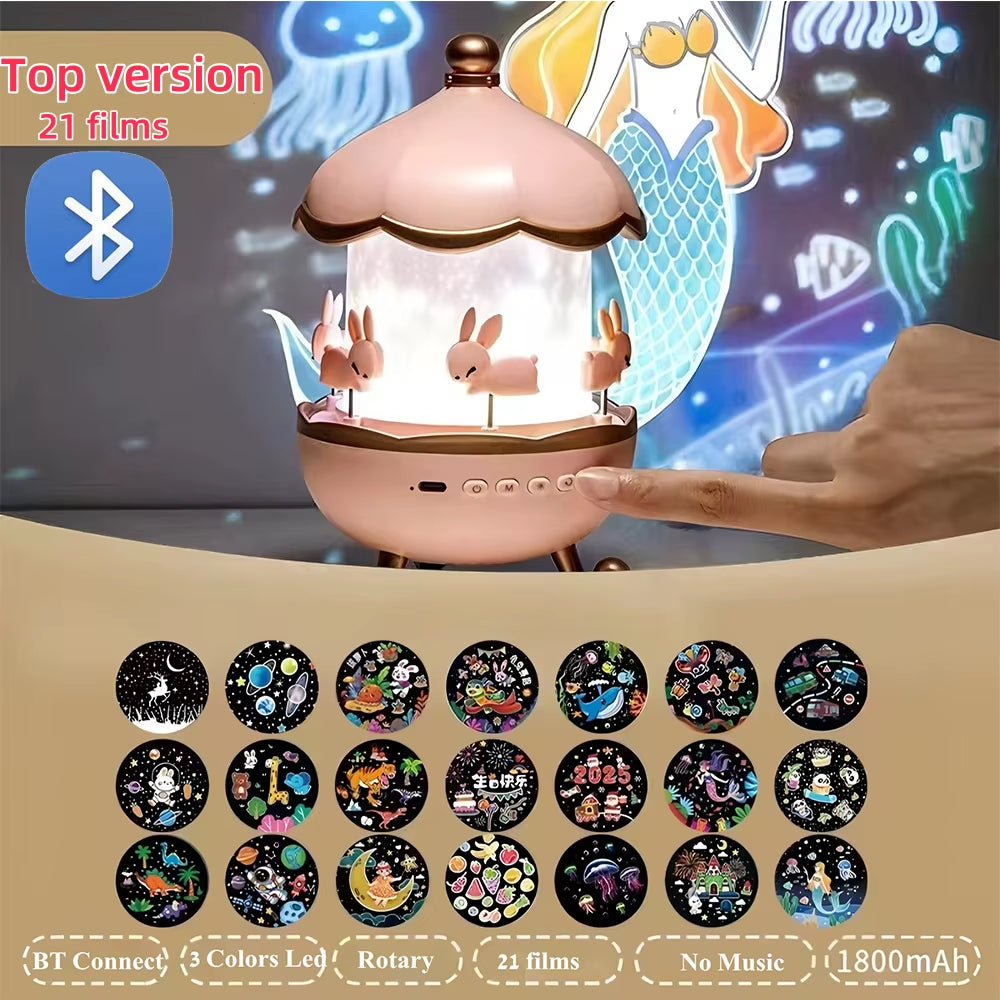Enchanting Kids Night Light Projector with 21 Films & Bluetooth Music Player - Rechargeable Star Projector for Magical Bedroom Decor and Perfect Birthday Gift