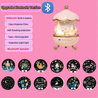 Enchanting Kids Night Light Projector with 21 Films & Bluetooth Music Player - Rechargeable Star Projector for Magical Bedroom Decor and Perfect Birthday Gift
