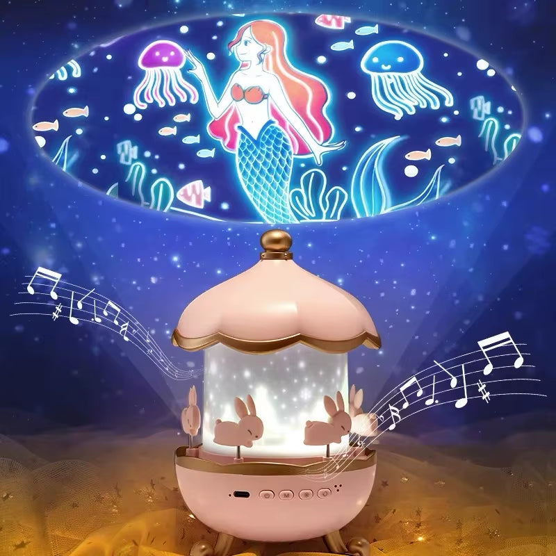 Enchanting Kids Night Light Projector with 21 Films & Bluetooth Music Player - Rechargeable Star Projector for Magical Bedroom Decor and Perfect Birthday Gift